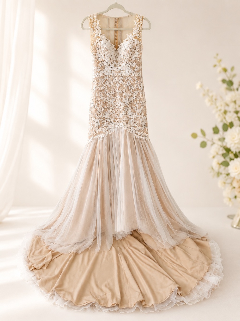 Galina Signature Wedding Dress Size 4 Ivory Blush Lace Mermaid Gown
